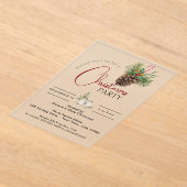 クリスマスパーティの招待状、パインコーン&キャンディーケーン アクリル招待状 (レイダウン)