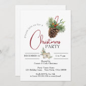 クリスマスパーティの招待状、パインコーン&キャンディーケーン 招待状 (正面/裏面)