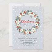 クリスマスパーティの招待状 |フローラリース青 招待状 (正面)