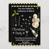 クリスマスパーティの招待状 – ブラック&金ゴールド 招待状 (正面/裏面)