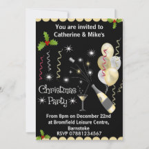 クリスマスパーティの招待状 – ブラック&金ゴールド