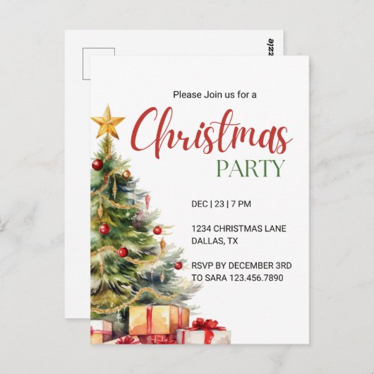 クリスマスパーティの招待状 ポストカード (正面/裏面)