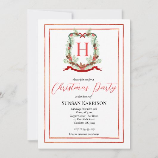 クリスマスパーティの招待状，モノグラムクリスマス 招待状 (正面)