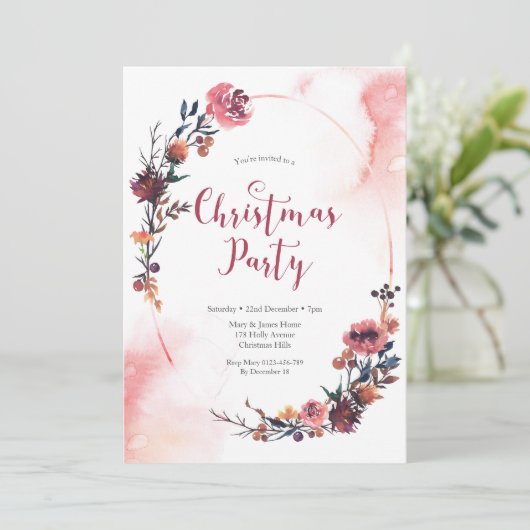 クリスマスパーティの招待状 |冬のフローラリース 招待状 (スタンド正面)