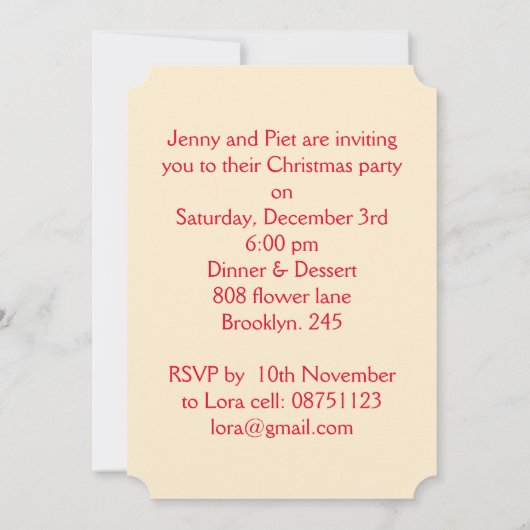 クリスマスパーティの招待状 招待状 (裏面)