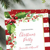 クリスマスパーティの招待状 – 赤ストライプ色 招待状