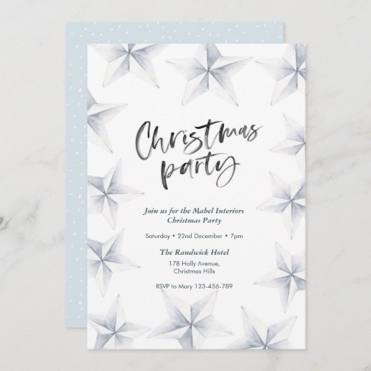 クリスマスパーティの招待状 銀の星| 招待状 (正面/裏面)