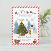 クリスマスパーティの招待状(雪だるまと木) 招待状 (スタンド正面)