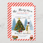 クリスマスパーティの招待状(雪だるまと木) 招待状 (正面/裏面)