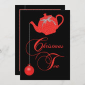 クリスマスパーティへの招待、赤いレースの優雅さ 招待状 (正面/裏面)