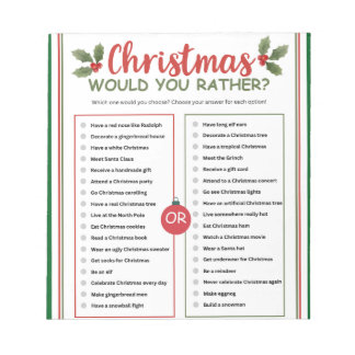 クリスマスパーティゲーム「Would You Rather」 ノートパッド