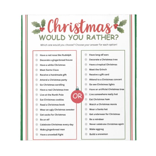 クリスマスパーティゲーム「Would You Rather」 ノートパッド (正面)