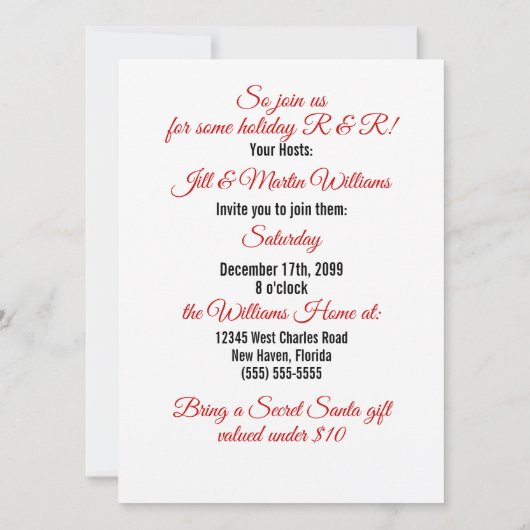 クリスマスパーティーおもしろいブルドッグサンタ 招待状 (裏面)