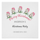 クリスマスパーティーかわいいフクロウ水彩イラストレーション ポスター (正面)