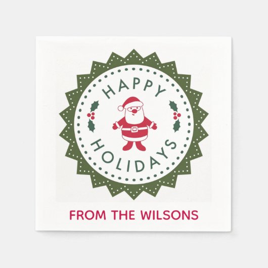 クリスマスパーティーかわいいマンガサンタ スタンダードカクテルナプキン (正面)