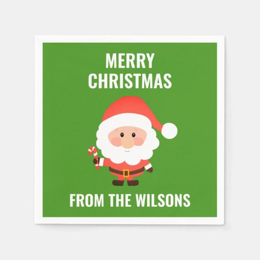 クリスマスパーティーかわいいマンガサンタ スタンダードカクテルナプキン (正面)