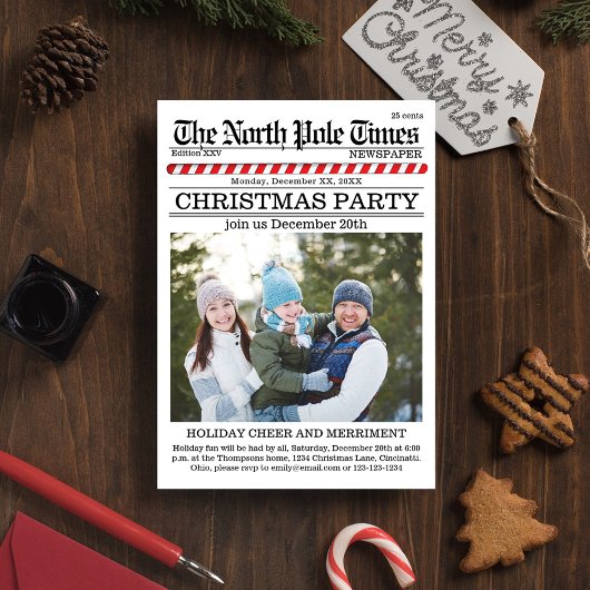 クリスマスパーティーかわいい新聞カスタム 招待状