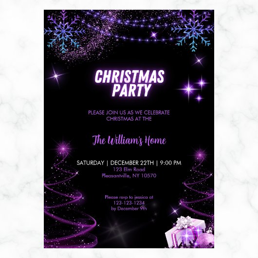 クリスマスパーティーきらめくツリー | 雪の結晶 招待状