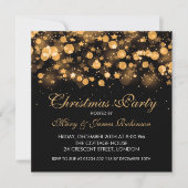 クリスマスパーティーきらめく金ゴールド星&ライト 招待状 (正面)