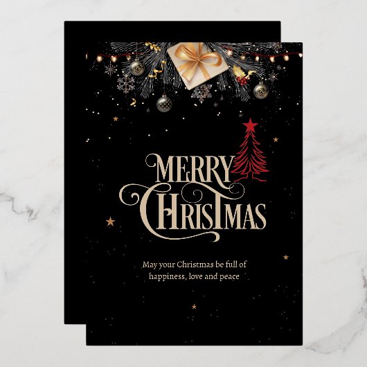 クリスマスパーティーご招待, ブラックアンドゴールド 箔シーズンカード (正面/裏面)