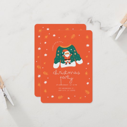 クリスマスパーティーとサンタ招待状 招待状 (正面/裏面インサイチュ)