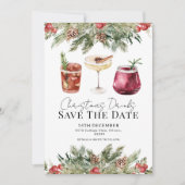クリスマスパーティーのお知らせ グリーンとリーフで飾ったクリスマスドリンクのご案内 招待状 (正面)