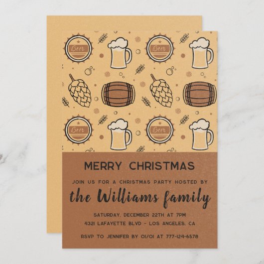 クリスマスパーティーのお酒のラスティックな雰囲気 招待状 (正面/裏面)