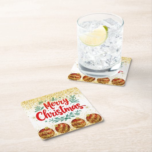 クリスマスパーティーのきらめき スクエアペーパーコースター (インサイチュ)