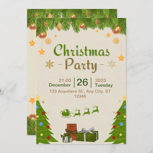クリスマスパーティーのご招待 招待状 (正面/裏面)