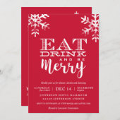 クリスマスパーティーのご招待 赤い雪の結晶 招待状 (正面/裏面)