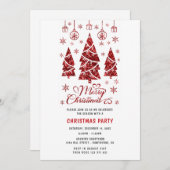クリスマスパーティーのご招待　輝く赤いツリー 招待状 (正面/裏面)