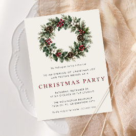 クリスマスパーティーのための華やかなグリーンリース 招待状
