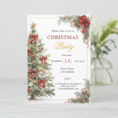 クリスマスパーティーのための赤いリボンのモミの木 招待状 (スタンド正面)