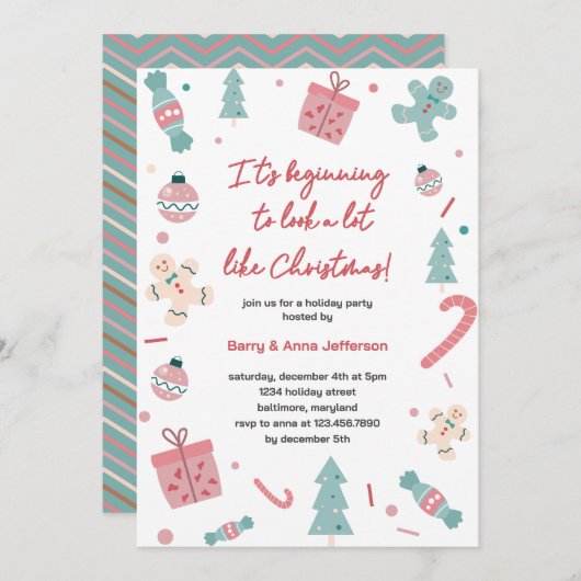 クリスマスパーティーのように見えてきた 招待状 (正面/裏面)