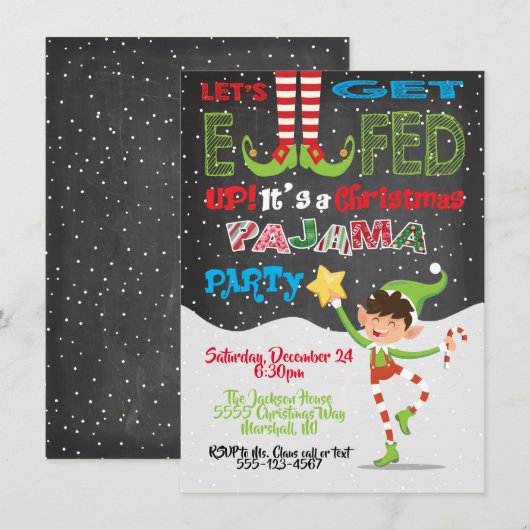 クリスマスパーティーのエルフ招待状 招待状 (正面/裏面)