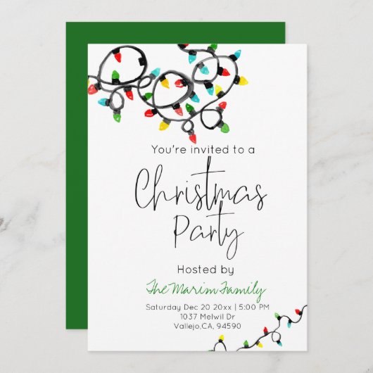 クリスマスパーティーのクリスマスライト招待状 招待状 (正面/裏面)