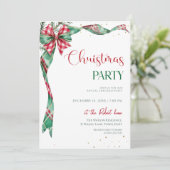  クリスマスパーティーのグリーン+レッドリボン+ボウ  招待状 (スタンド正面)