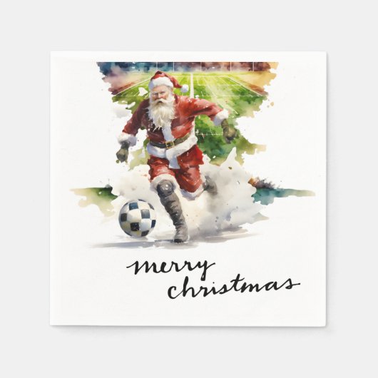 クリスマスパーティーのサッカーボール 緑の芝生の上 スタンダードカクテルナプキン (正面)