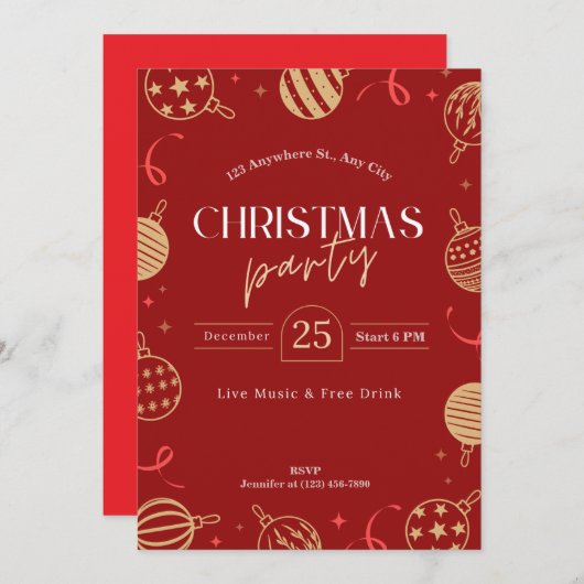 クリスマスパーティーのパーソナライズ 招待状 (正面/裏面)