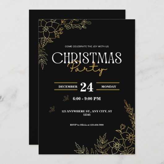 クリスマスパーティーのパーソナライズ 招待状 (正面/裏面)
