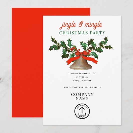 クリスマスパーティーのビジネスイベント:Jingle and Mingle 招待状 (正面/裏面)