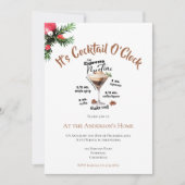 クリスマスパーティーのブラウン ドリンク「It's Cocktail O'Clock」 招待状 (正面)