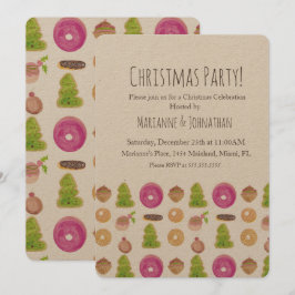 クリスマスパーティーのホリデーケーキ 手描き水彩 招待状