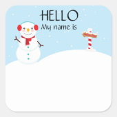 クリスマスパーティーのホリデー名札 スノーマン スクエアシール (正面)