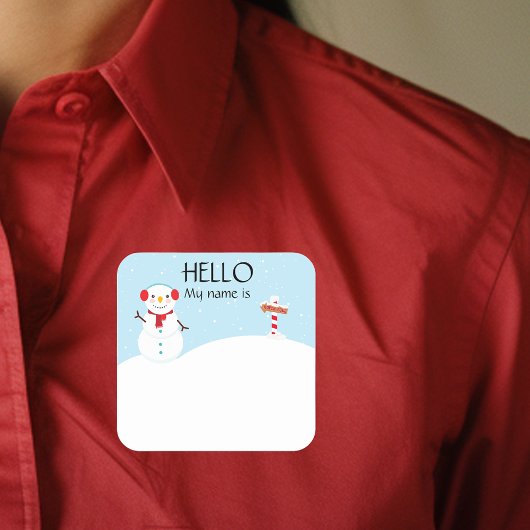 クリスマスパーティーのホリデー名札 スノーマン スクエアシール