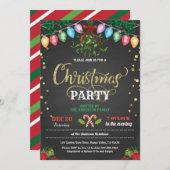 クリスマスパーティーの休日のパーティーchalkboard mistletoe 招待状 (正面/裏面)
