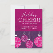 クリスマスパーティーの休暇 ピンクの飾り付きの招待状 招待状 (正面)