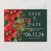 クリスマスパーティーの保存Poinsettia緑 案内ポストカード (正面)