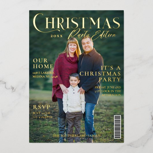 クリスマスパーティーの写真雑誌の表紙 箔シーズンカード (正面)