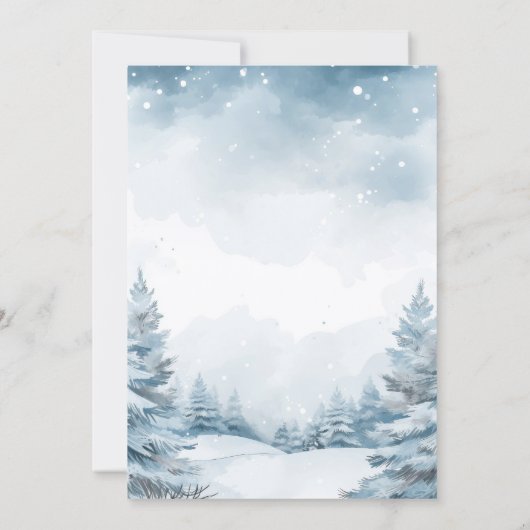 クリスマスパーティーの冬の森の雪景色 招待状 (裏面)